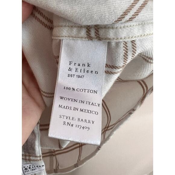 Frank & Eileen Barry Woven Long Sleeve Button Up Shirt Camel Windowpane Women S - Picture 7 of 8